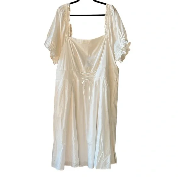 Torrid 4X New w Tag White Midi Poplin Shirred Bodice Fit N' Flare Dress - Picture 2 of 12